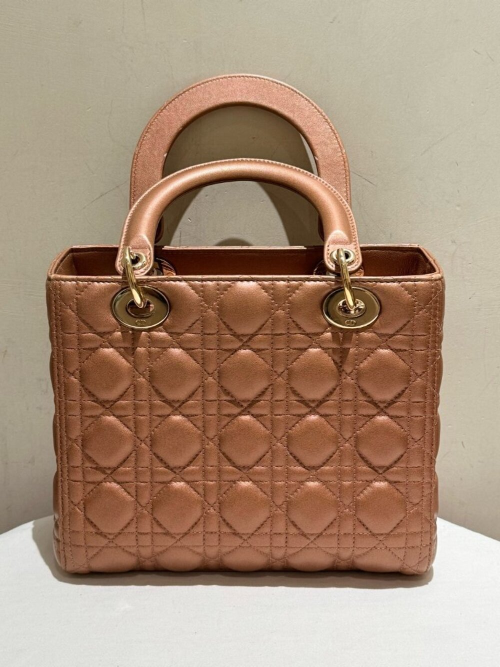 Dior Lady Dior Pearlescent Pink Gold Cannage Handbag
